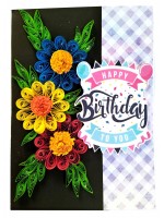 Sparkling Quilled Flowers Birthday Greeting Card -D8