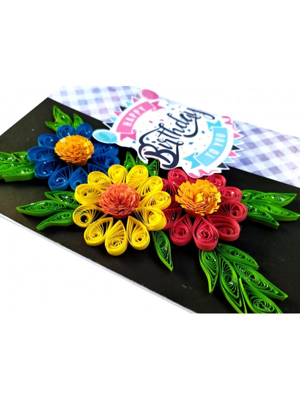 Sparkling Quilled Flowers Birthday Greeting Card -D8 image