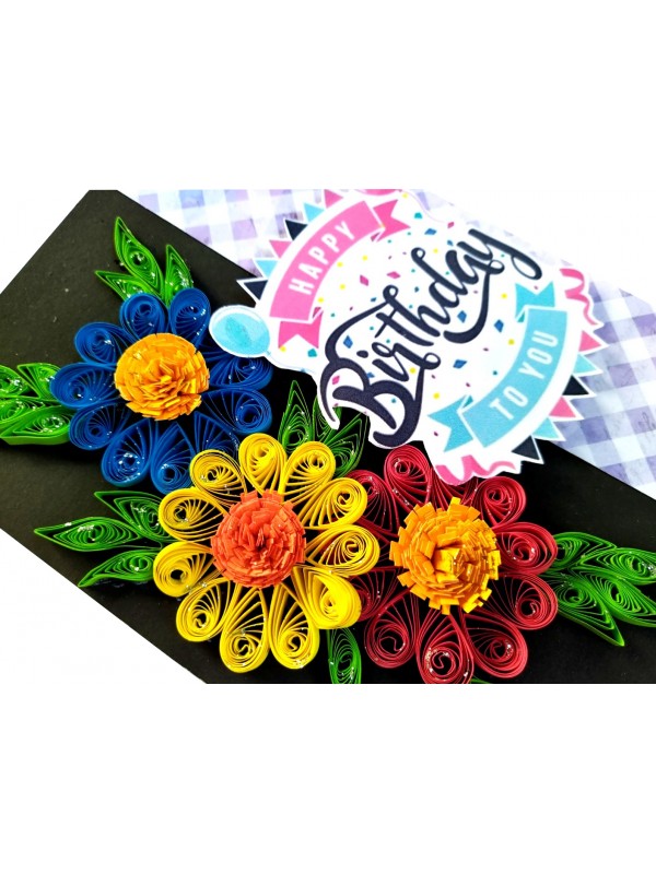 Sparkling Quilled Flowers Birthday Greeting Card -D8