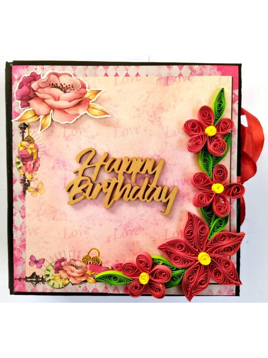 Quilled Red Flowers Happy Birthday Scrapbook image