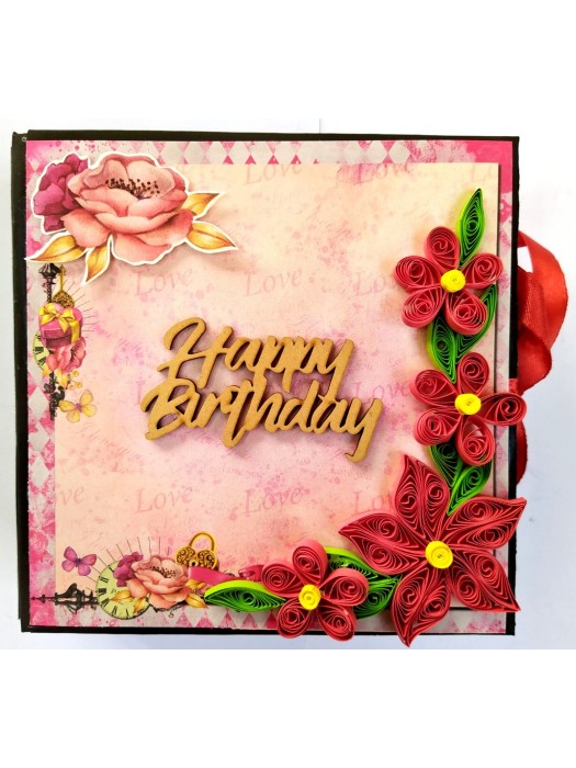 Quilled Red Flowers Happy Birthday Scrapbook 