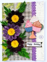 Purple Hues Quilled Flowers Birthday Card