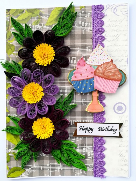 Purple Hues Quilled Flowers Birthday Card