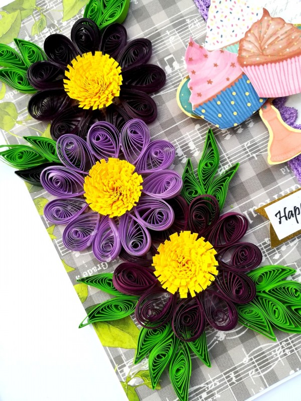 Purple Hues Quilled Flowers Birthday Card