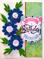 Sparkling Blue Quilled Flowers Birthday Card