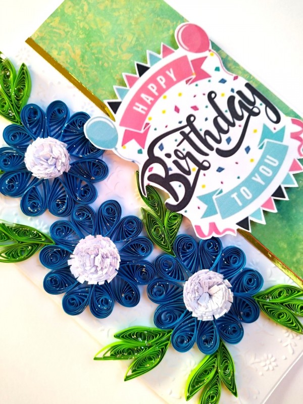 Sparkling Blue Quilled Flowers Birthday Card image