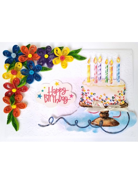 Multicolored Quilled Corner Birthday Card image
