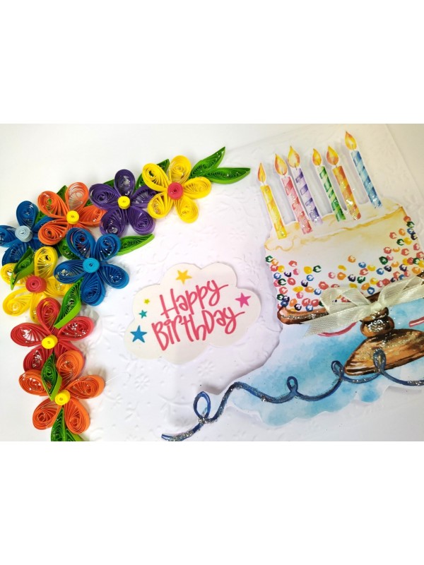 Multicolored Quilled Corner Birthday Card