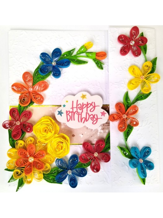 Multicolor Quilled Flowers Mini Scrapbook Birthday card
