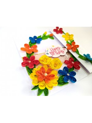 Multicolor Quilled Flowers Mini Scrapbook Birthday card Multicolor Quilled Flowers Mini Scrapbook Birthday card