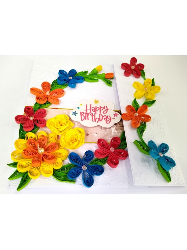Multicolor Quilled Flowers Mini Scrapbook Birthday card image
