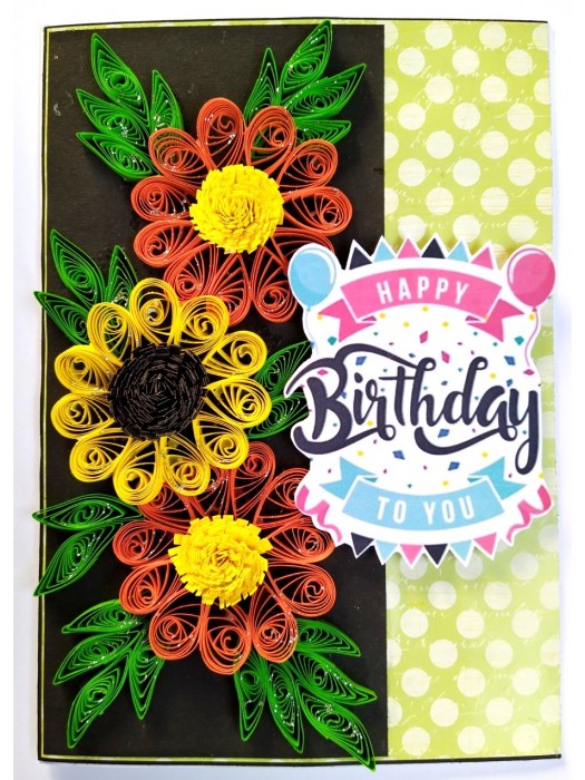 Yellow Orange Quilled Flowers Birthday Card image