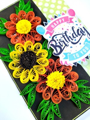 Yellow Orange Quilled Flowers Birthday Card Yellow Orange Quilled Flowers Birthday Card