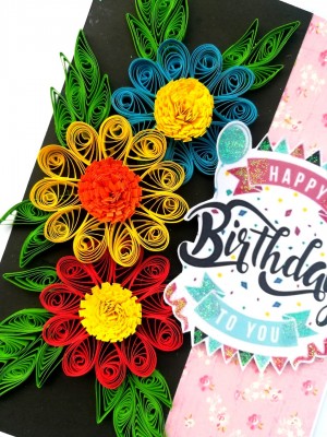 Sparkling Multicolored Quilled Flowers Birthday Card Sparkling Multicolored Quilled Flowers Birthday Card