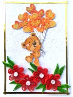 Balloon and Red Quilled Flowers Birthday Card