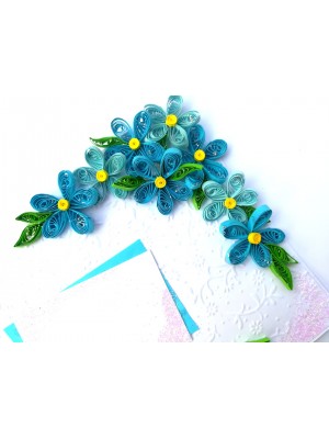 Quilled Blue Corner Flowers Greeting Card Quilled Blue Corner Flowers Greeting Card