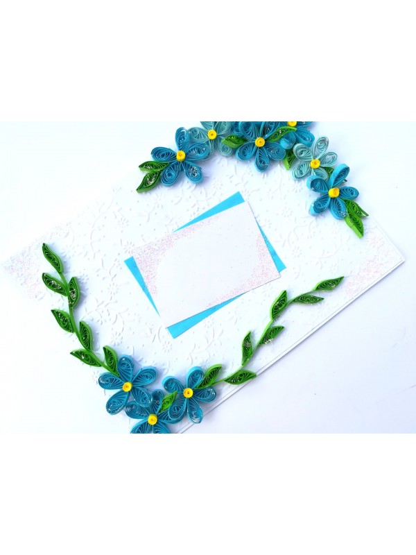 Quilled Blue Corner Flowers Greeting Card image