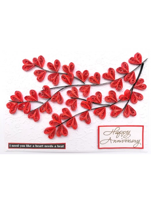 Quilled Red Hearts in Tree Anniversary Card image