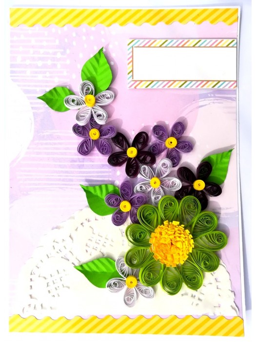 Sparkling Multicolored Quilled Flowers Card image