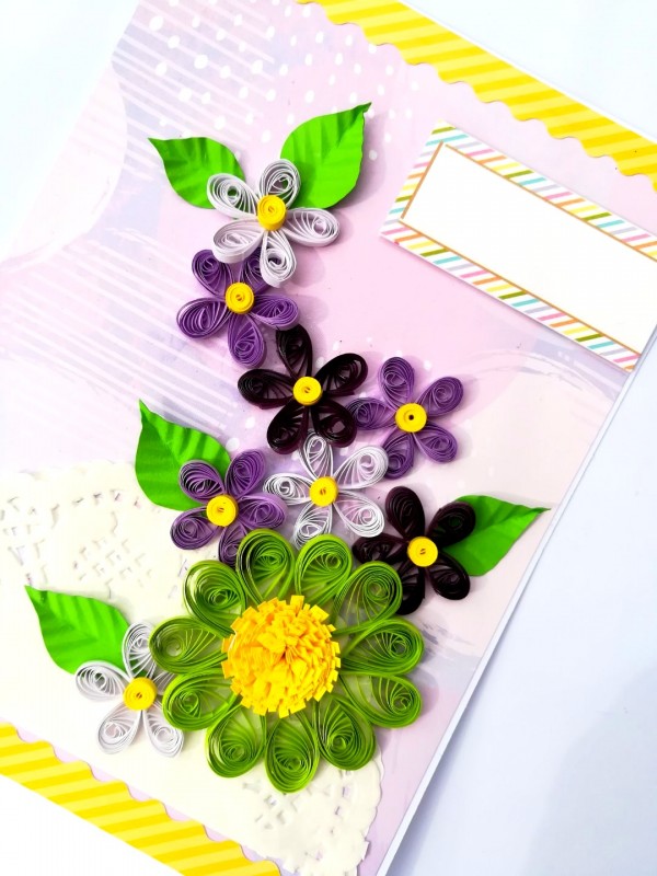 Sparkling Multicolored Quilled Flowers Card