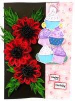 Sparkling Red Quilled Flowers Birthday Card