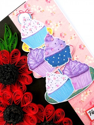 Sparkling Red Quilled Flowers Birthday Card Sparkling Red Quilled Flowers Birthday Card