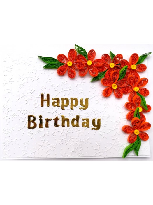 Quilled Orange Flowers Corner Birthday Card image