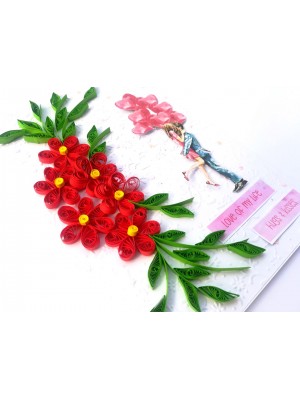 Quilled Red Flowers Love Couple Card Quilled Red Flowers Love Couple Card