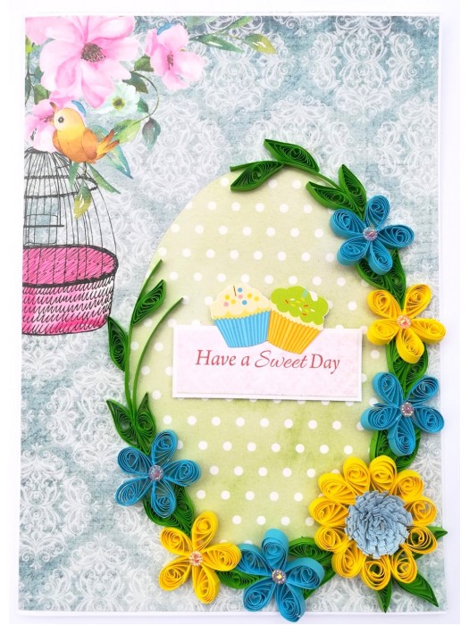 Quilled Yellow & Blue Flowers All Occasion Card image