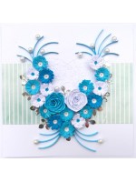 Blue Themed Quilled Flowers in Heart Greeting Card