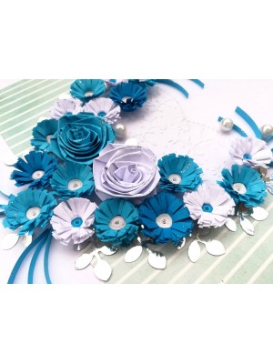 Blue Themed Quilled Flowers in Heart Greeting Card Blue Themed Quilled Flowers in Heart Greeting Card