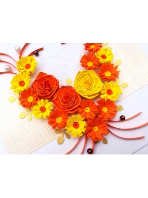 Yellow Themed Quilled Flowers in Heart Greeting Card Yellow Themed Quilled Flowers in Heart Greeting Card