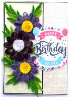 Sparkling Purple Themed Quilled Flowers Birthday Card