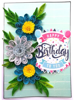 Sparkling Blue Quilled Flowers Birthday Card Sparkling Blue Quilled Flowers Birthday Card