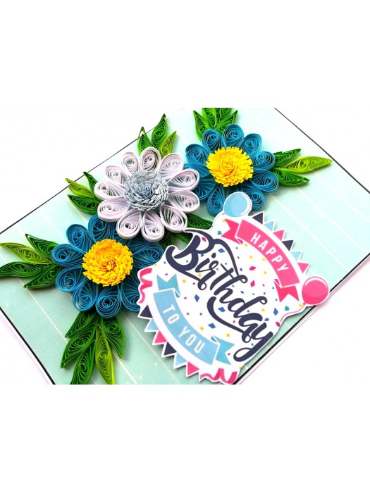 Sparkling Blue Quilled Flowers Birthday Card image
