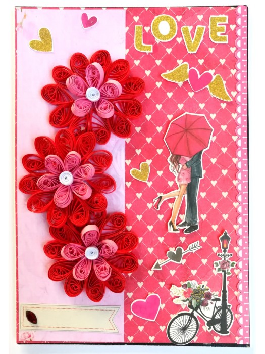 Love Themed Red Quilled Flowers Greeting card image