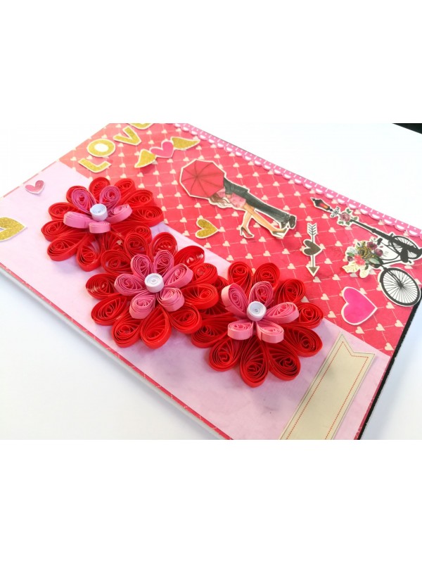 Love Themed Red Quilled Flowers Greeting card