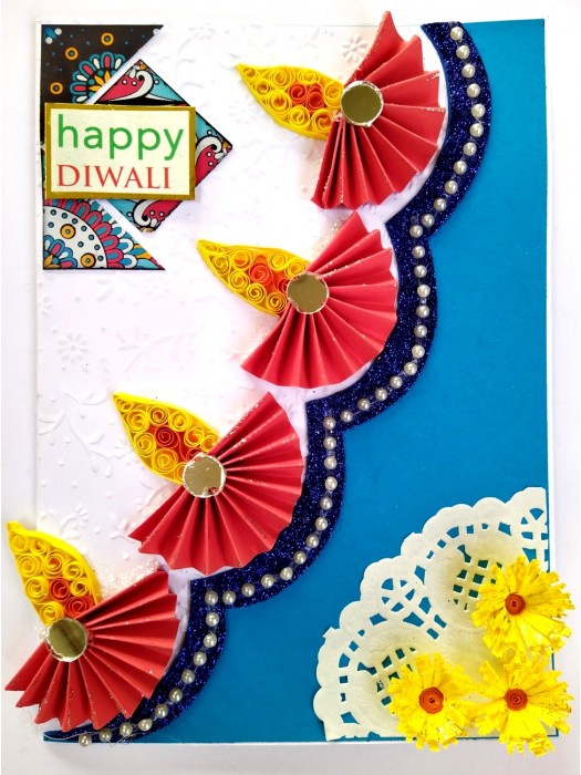 Sparkling Handmade Quilled Diwali Greeting Card D24