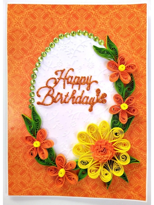 Quilled Orange & Yellow Flowers Greeting Card image