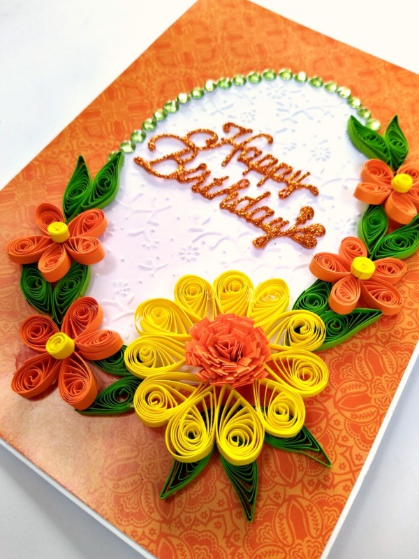 Quilled Orange & Yellow Flowers Greeting Card