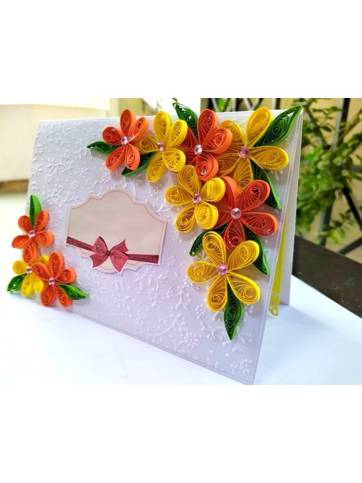 Yellow Orange Quilled Flowers Greeting Card- D2