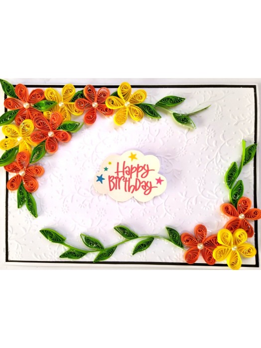Yellow Orange Quilled Birthday Greeting Card image