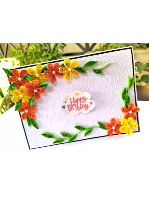 Yellow Orange Quilled Birthday Greeting Card Yellow Orange Quilled Birthday Greeting Card
