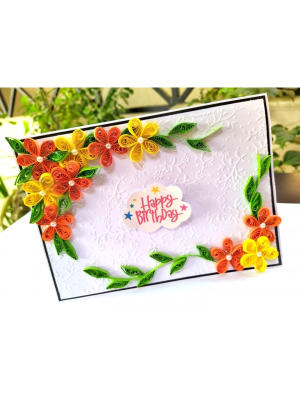 Yellow Orange Quilled Birthday Greeting Card image