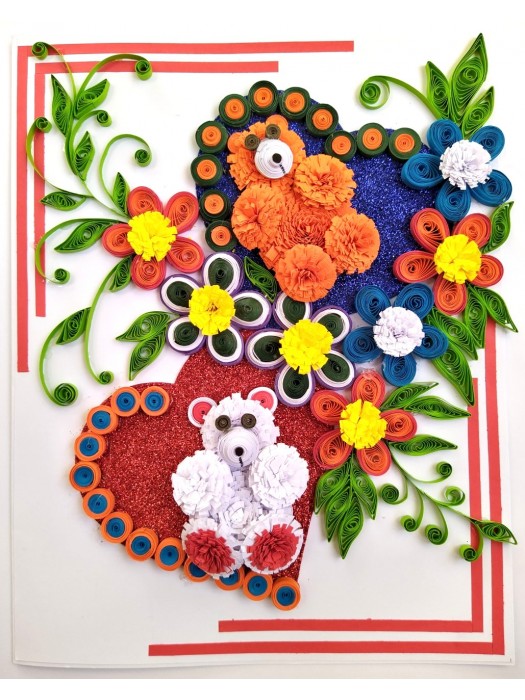 Sparkling Quilled Teddies Flowers Greeting card image