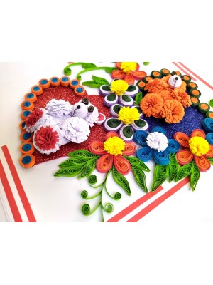 Sparkling Quilled Teddies Flowers Greeting card Sparkling Quilled Teddies Flowers Greeting card