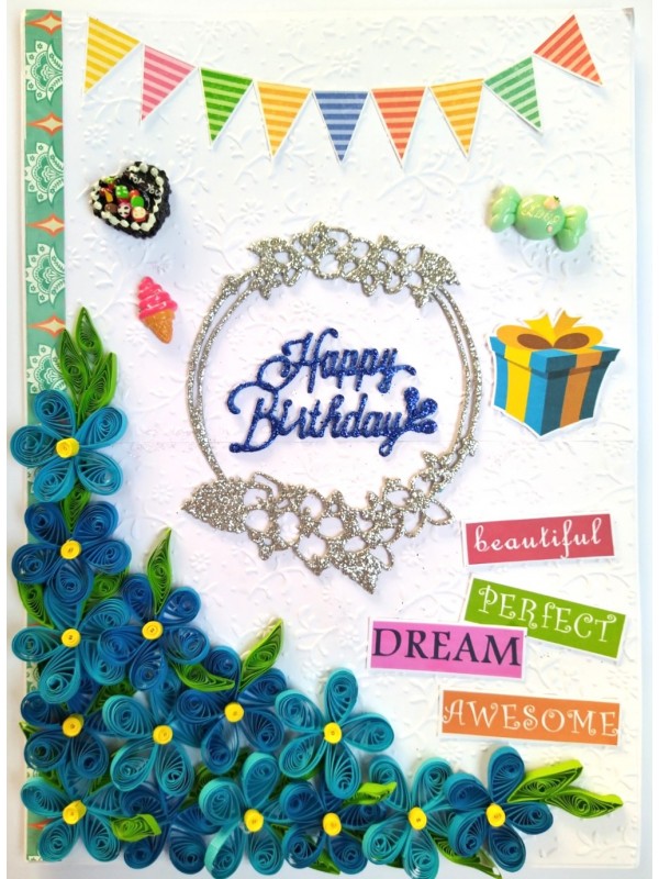 Quilled Corner Birthday Handmade Greeting Card