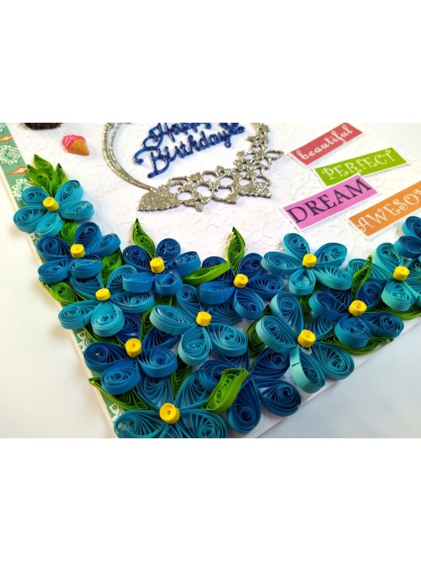 A4 size Quilled Corner Birthday Handmade Greeting Card