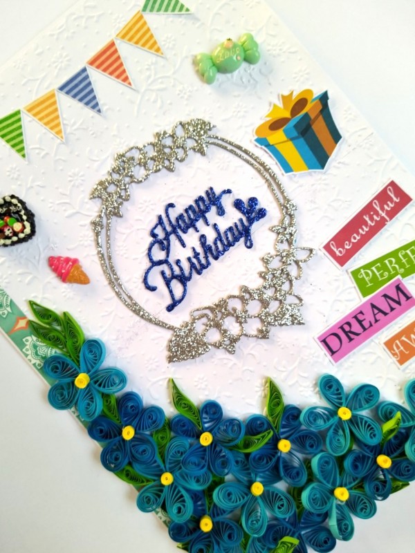 A4 size Quilled Corner Birthday Handmade Greeting Card image