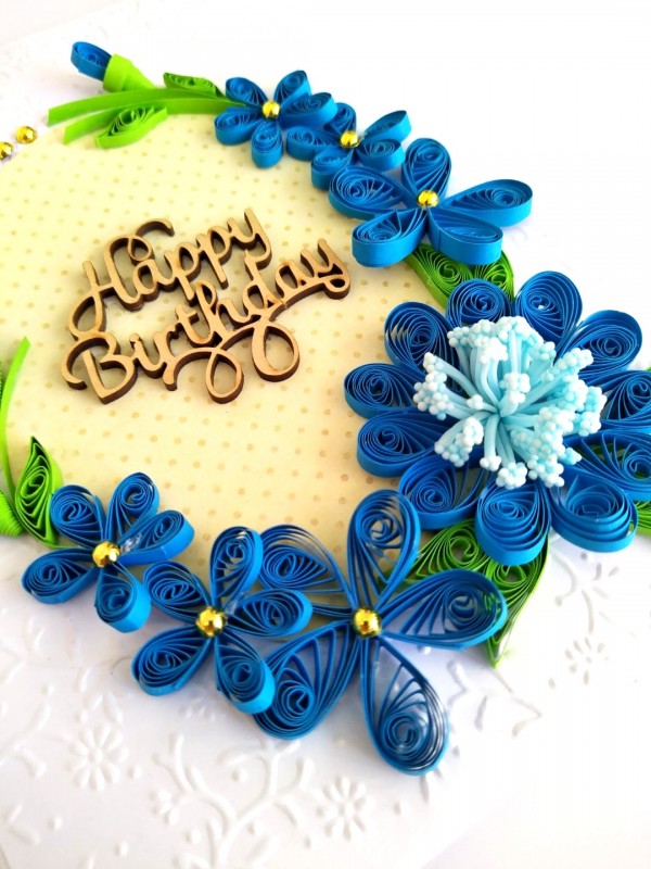Sparkling Blue Quilled Flowers Birthday card image